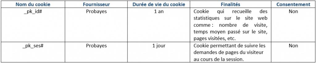 Tableau récap cookies de mesure d'audience